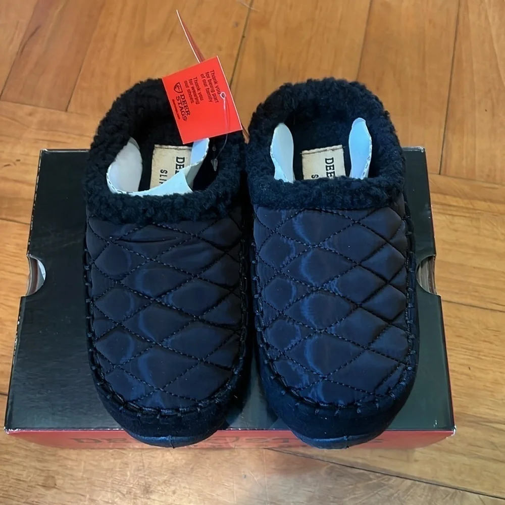 Deer Stags Black Quilted Comfort Slippers Kid Size 12M